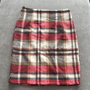 Plaid Pencil Skirt - Red and Brown